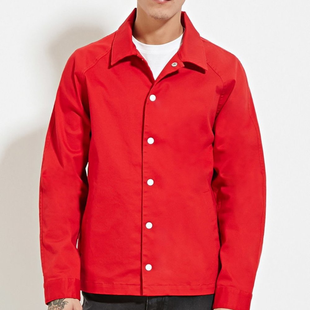Forever 21  Men's Red Cotton-blend Coach Jacket